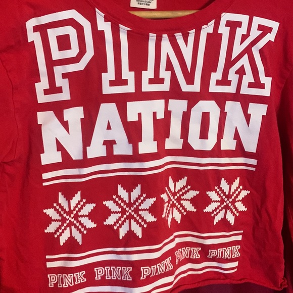 Vs PINK NATION small top red with white logo exclusive long sleeve - Picture 3 of 7